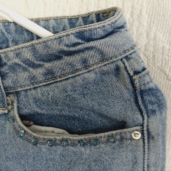 Simple Society Patchwork Straight Leg Jeans Lace Beaded Distressed Grunge Boho - Picture 7 of 13